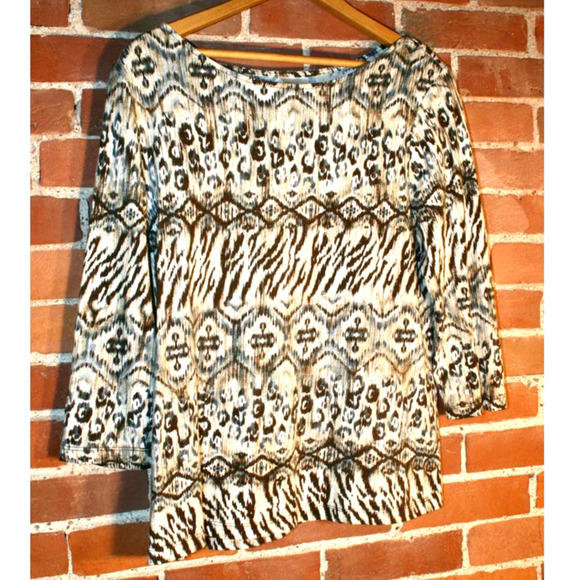 Chico's Desert Divisions Gigi Cotton & Modal Printed 3/4 Sleeve Blouse - Picture 2 of 6